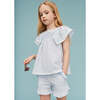 Seersucker Girl Frill Shorts, Light Blue - Blouses - 3