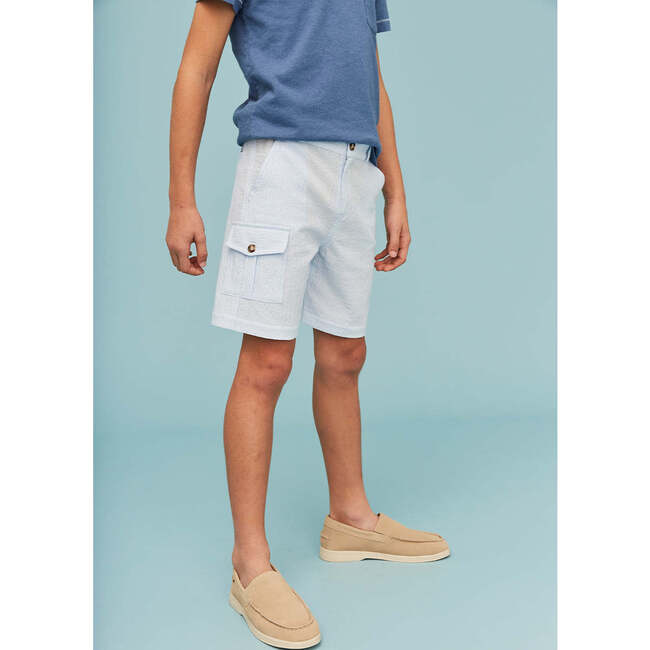 Seersucker Cargo Shorts, Light Blue - Shorts - 4