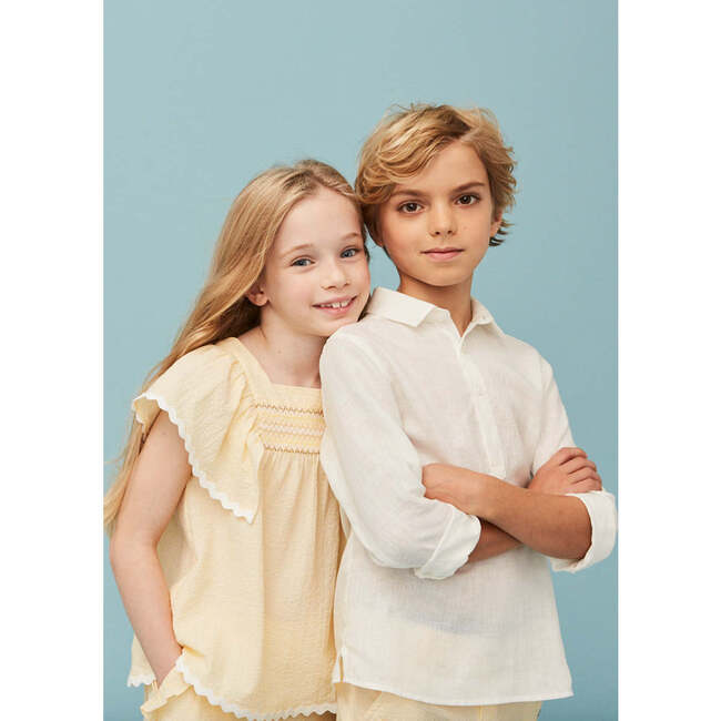Seersucker Smocked Girl Blouse, Vanilla Yellow - Blouses - 5