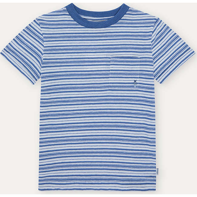 Linen Cotton T-Shirt, Blue Horizon Stripes