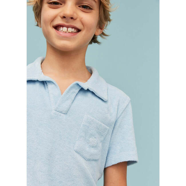 Terry Cotton Polo Shirt, Light Blue - Polo Shirts - 4