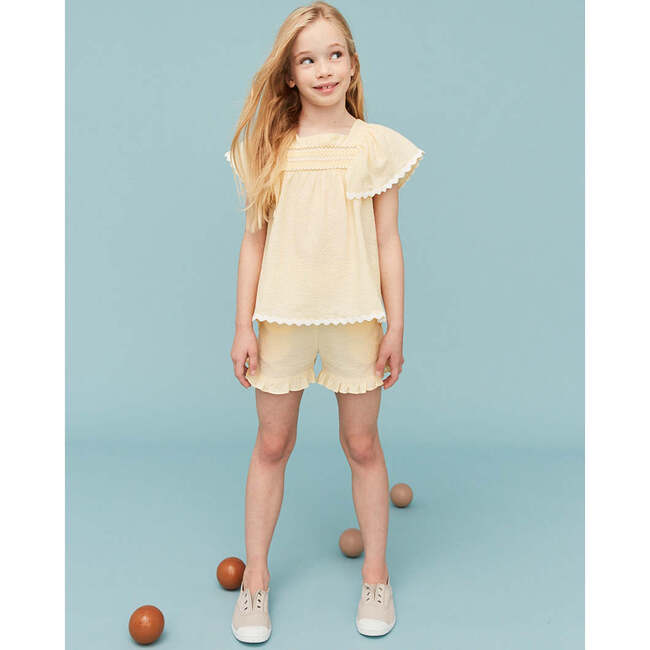 Seersucker Girl Frill Shorts, Vanilla Yellow - Blouses - 6