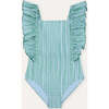 Girls' Ruffle Swimsuit, Green Stripes - One Pieces - 1 - thumbnail