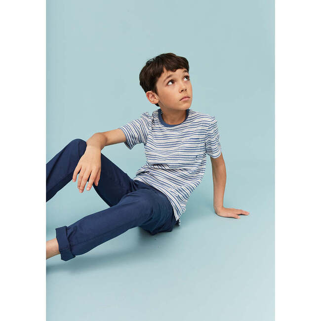 Linen Cotton T-Shirt, Blue Horizon Stripes - T-Shirts - 3