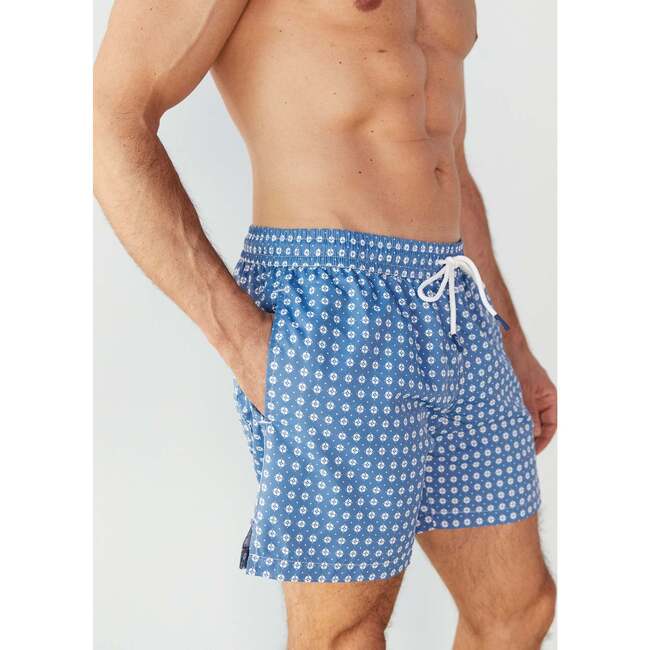 Men's Swim Shorts, Blue Geo - Swim Trunks - 3