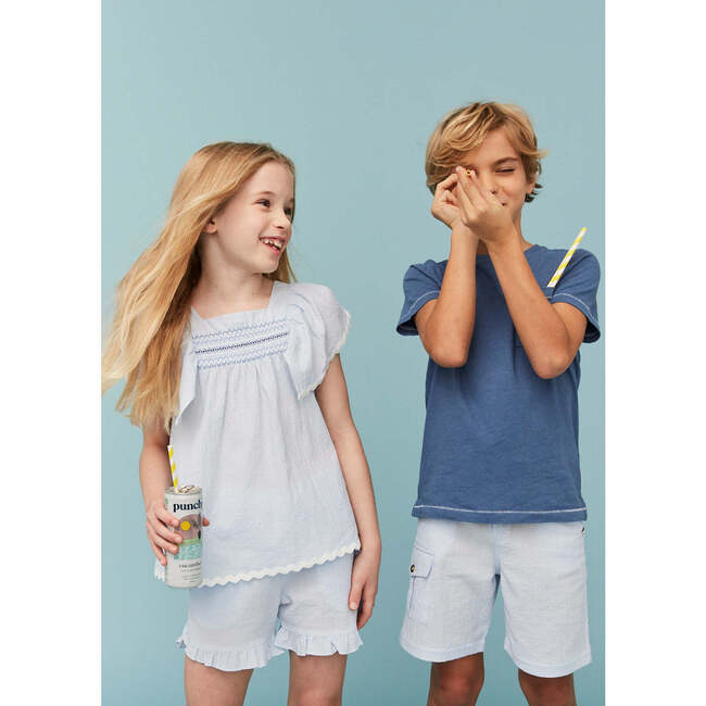 Seersucker Cargo Shorts, Light Blue - Shorts - 6