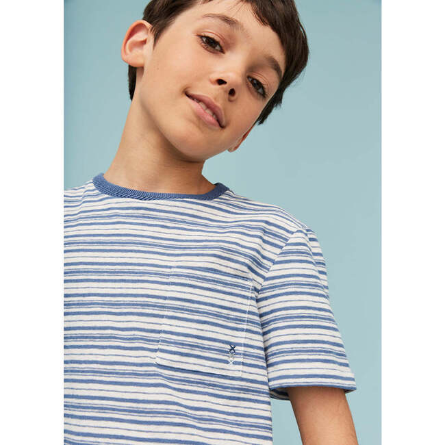 Linen Cotton T-Shirt, Blue Horizon Stripes - T-Shirts - 4