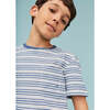 Linen Cotton T-Shirt, Blue Horizon Stripes - T-Shirts - 4
