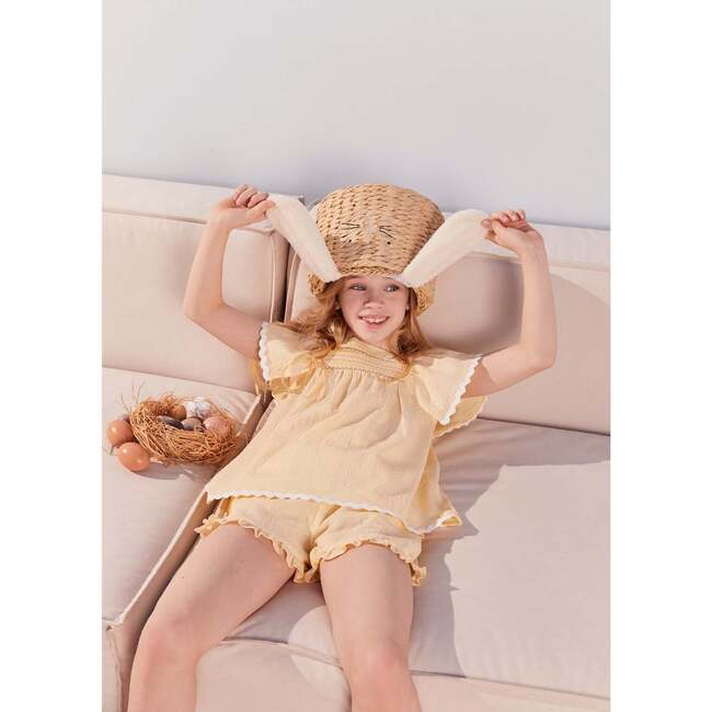 Seersucker Girl Frill Shorts, Vanilla Yellow - Blouses - 7