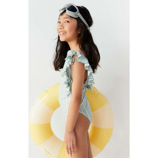 Girls' Ruffle Swimsuit, Green Stripes