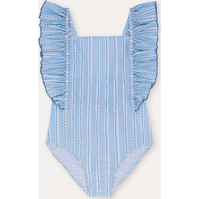 Girls' Ruffle Swimsuit, Blue Stripes
