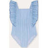 Girls' Ruffle Swimsuit, Blue Stripes - One Pieces - 1 - thumbnail