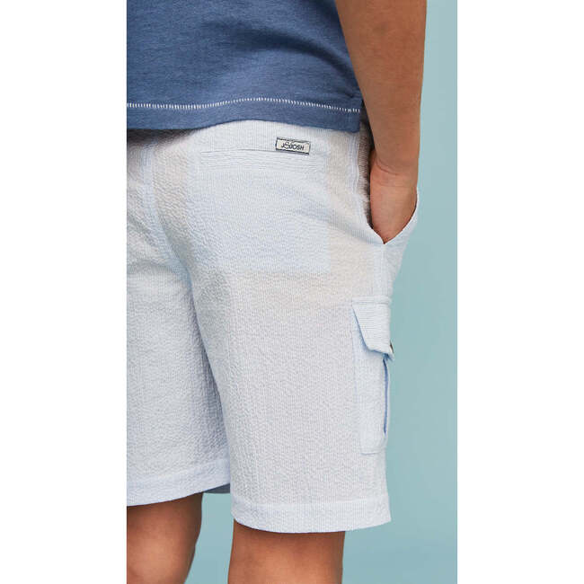 Seersucker Cargo Shorts, Light Blue - Shorts - 7