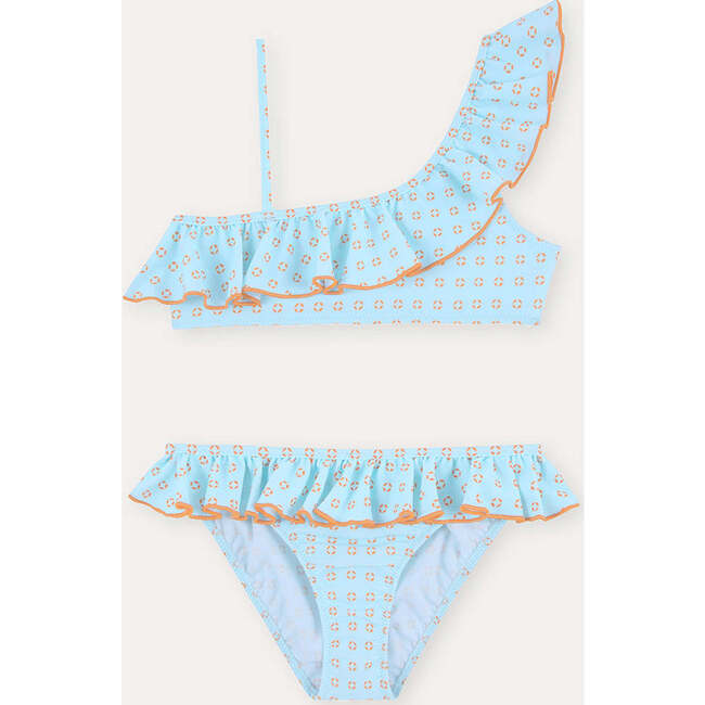 Girls' Ruffle Bikini, Turquoise  Geo