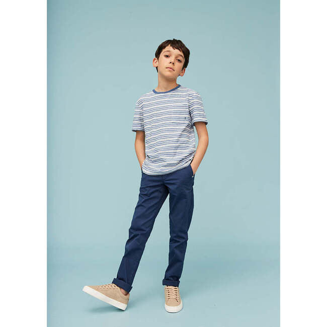 Linen Cotton T-Shirt, Blue Horizon Stripes - T-Shirts - 6