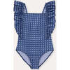 Girls' Ruffle Swimsuit, Blue Geo - One Pieces - 1 - thumbnail