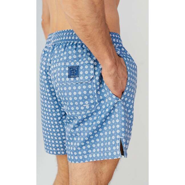 Men's Swim Shorts, Blue Geo - Swim Trunks - 4