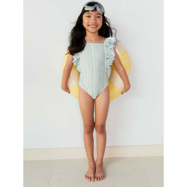 Girls' Ruffle Swimsuit, Green Stripes - One Pieces - 3