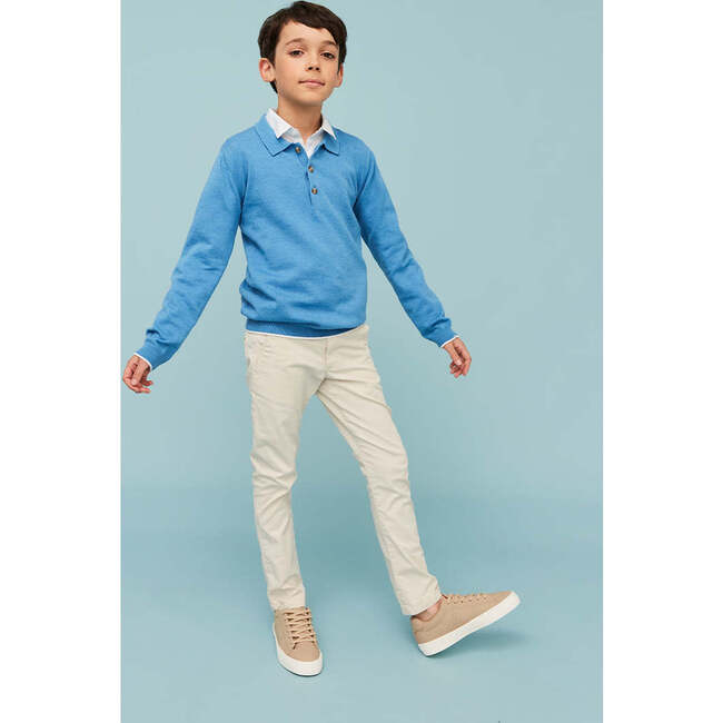 Cotton Polo Jumper, Sea Blue - Sweaters - 2