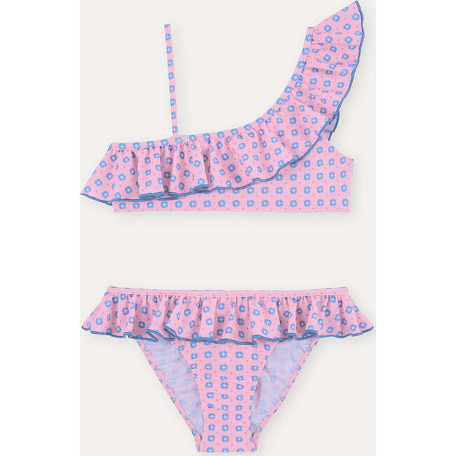 Girls' Ruffle Bikini, Pink Geo