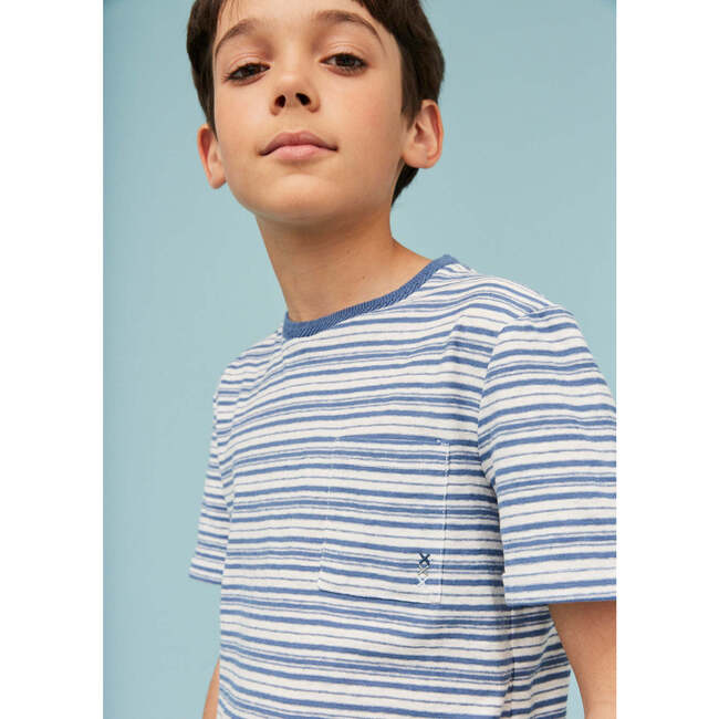 Linen Cotton T-Shirt, Blue Horizon Stripes - T-Shirts - 7