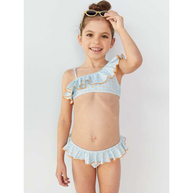 Girls' Ruffle Bikini, Turquoise  Geo