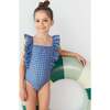 Girls' Ruffle Swimsuit, Blue Geo - One Pieces - 2