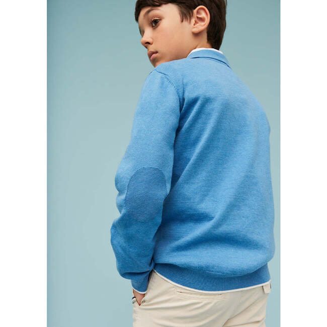 Cotton Polo Jumper, Sea Blue - Sweaters - 3