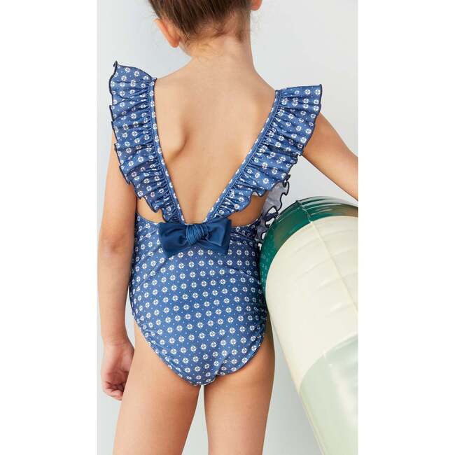 Girls' Ruffle Swimsuit, Blue Geo - One Pieces - 3
