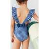 Girls' Ruffle Swimsuit, Blue Geo - One Pieces - 3