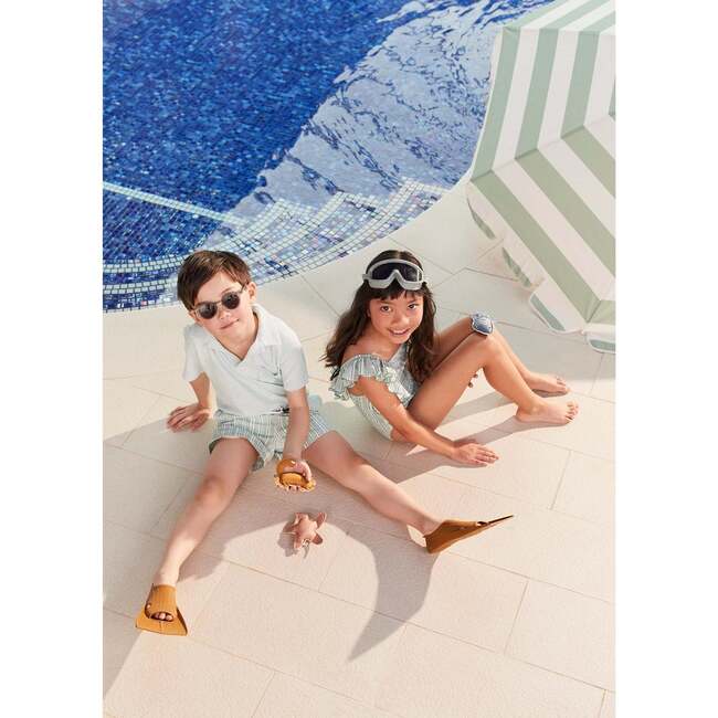 Girls' Ruffle Swimsuit, Green Stripes - One Pieces - 6