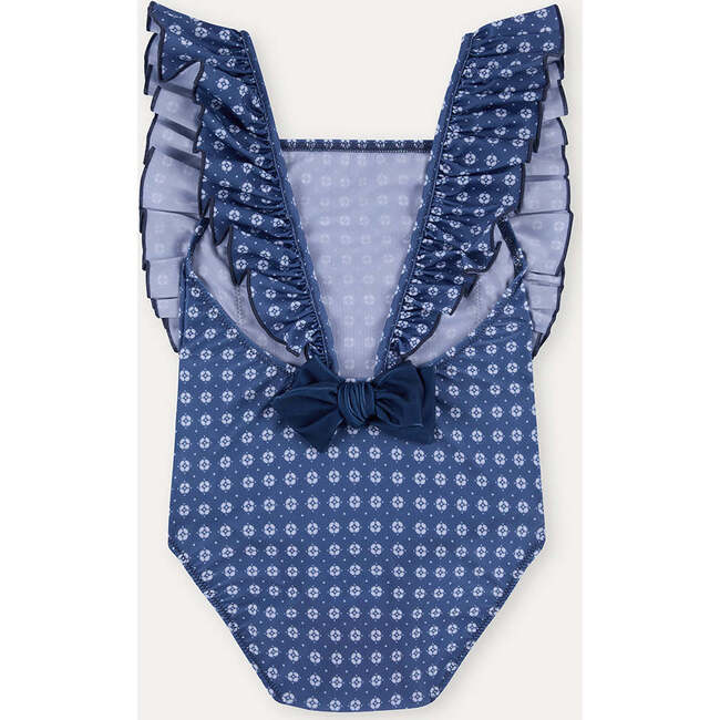 Girls' Ruffle Swimsuit, Blue Geo - One Pieces - 5