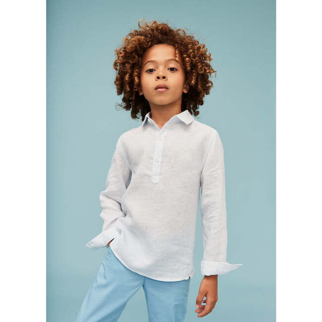 100% Linen Shirt, Light Blue Stripes