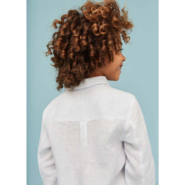 100% Linen Shirt, Light Blue Stripes - Button Downs - 3
