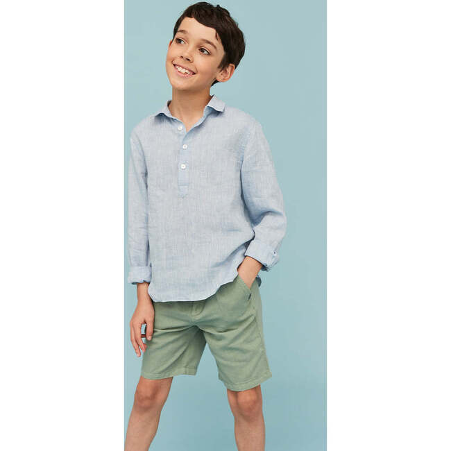 100% Linen Shirt, Blue Denim - Button Downs - 3