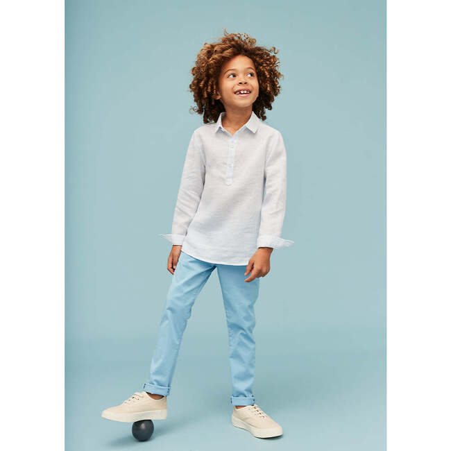 100% Linen Shirt, Light Blue Stripes - Button Downs - 6