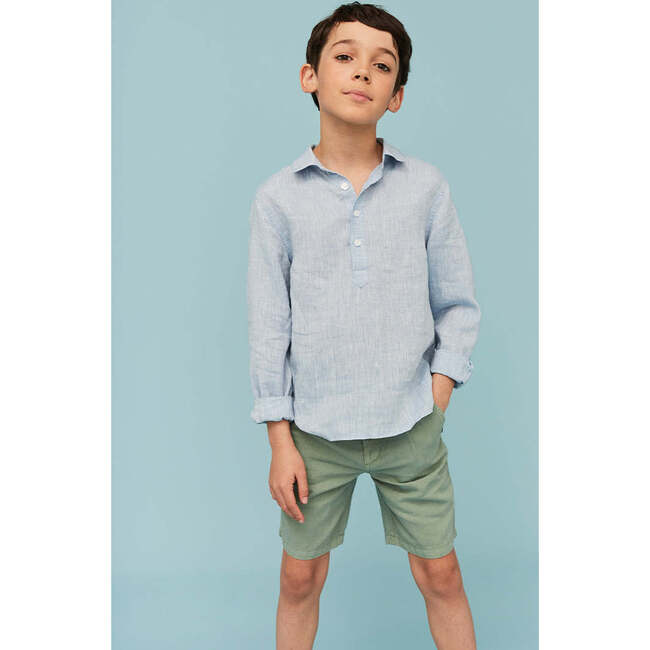 100% Linen Shirt, Blue Denim - Button Downs - 5