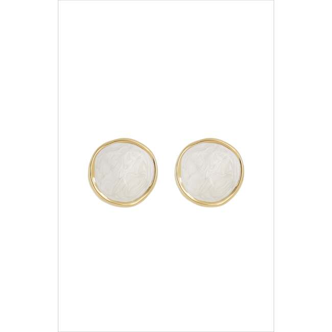 Enamel Ripple Earrings, White & Gold
