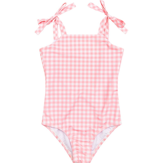 Pretty Gingham One Piece Swimsuit, Pink - One Pieces - 1