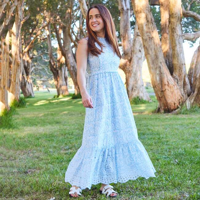 Womens Zoe Embroidered Maxi Dress Blue - Dresses - 3