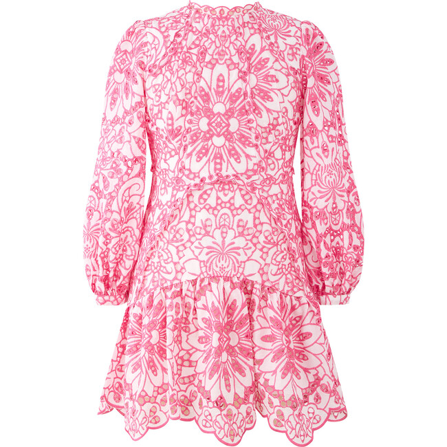 Makayla Embroidered Long Balloon Sleeve Mini Dress, Rose - Dresses - 1