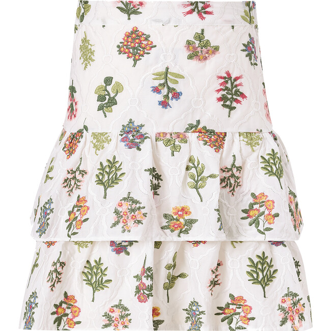 Lillian Floral Embroidered A-Line Mini Skirt, Ivory - Skirts - 1