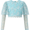 Gabriella Lace Long Sleeve Back Button Top, Cerulean - Blouses - 1 - thumbnail