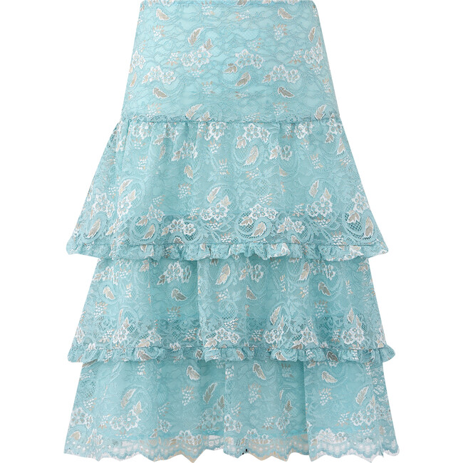 Gabriella Lace Tiered Maxi Skirt, Cerulean - Skirts - 1