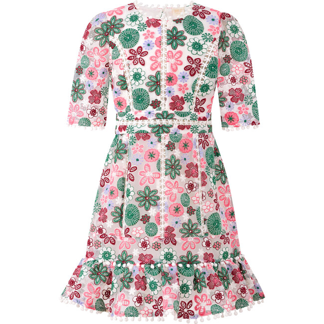 Everlee Embroidered 3-Quarter Sleeve Mini Dress, Multicolors - Dresses - 1