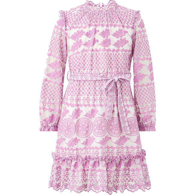 Eliana Embroidered Long Balloon Sleeve Mini Dress, Grape - Dresses - 1