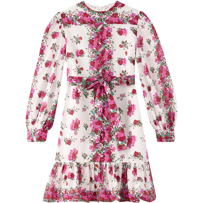 Darcy Floral Print Long Bishop Sleeve Dress, Crimson - Dresses - 1