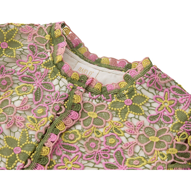 Ella Embroidered Short Flutter Sleeve Top, Floral - Blouses - 3