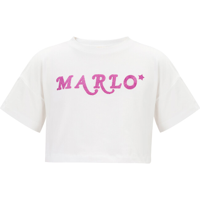 Abigail Logo Embroidered Cropped T-Shirt, Ivory - T-Shirts - 1