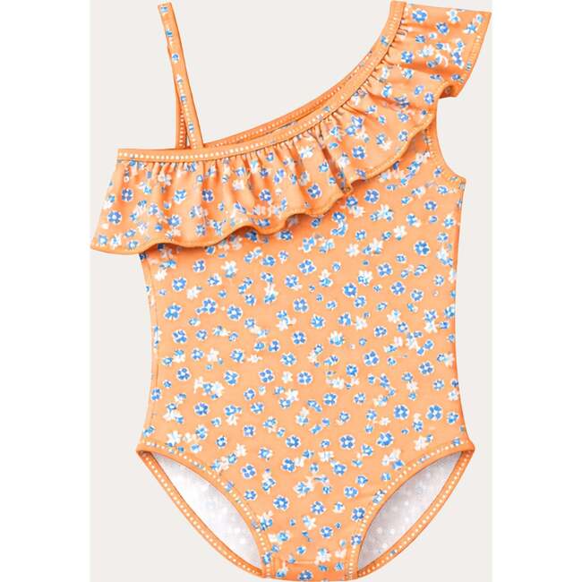 Girls' Ruffle Swimsuit, Orange Flowers